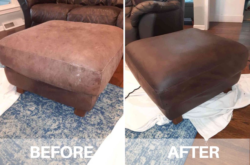 Leather Ottoman that was worn down and dirty, after a little cleaning, it looks great again.