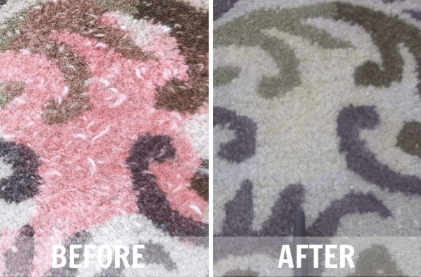 Rug Cleaning Before & After, pink stain being removed