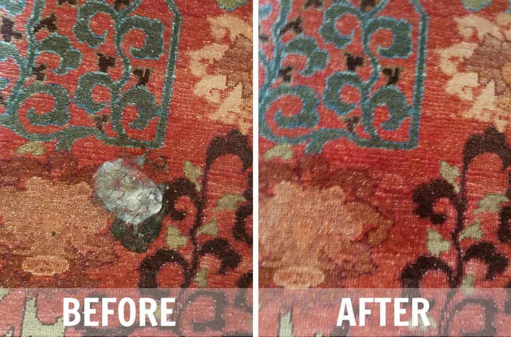Rug Cleaning Before & After. throw up cleaned and looks new.